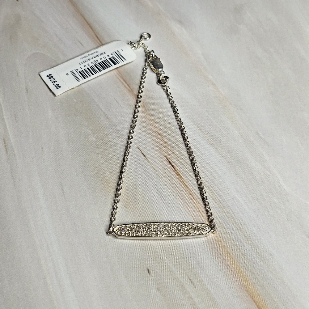 NWT Kendra Scott Mattie Sterling Silver Pave Delicate Bracelet in White Diamond